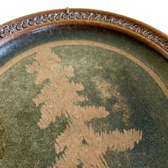 Rustic Brown and Green Tree Silhouette Stoneware Wall Hanging Plate - Picture 3 of 6